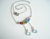 Sky Blue Sea Glass double pendant , on a 17.5in chain - E0810 - from Seaham, UK