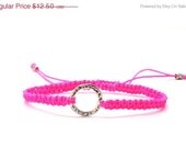 On Sale Neon Pink Friendship Bracelet, Macrame, Sterling Silver