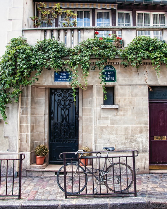 Paris Print Set of 3 - Montmartre, Marais, French Cafe - Neutral palette - street scenes - gray, taupe, blue - Fine art photos - Wall art