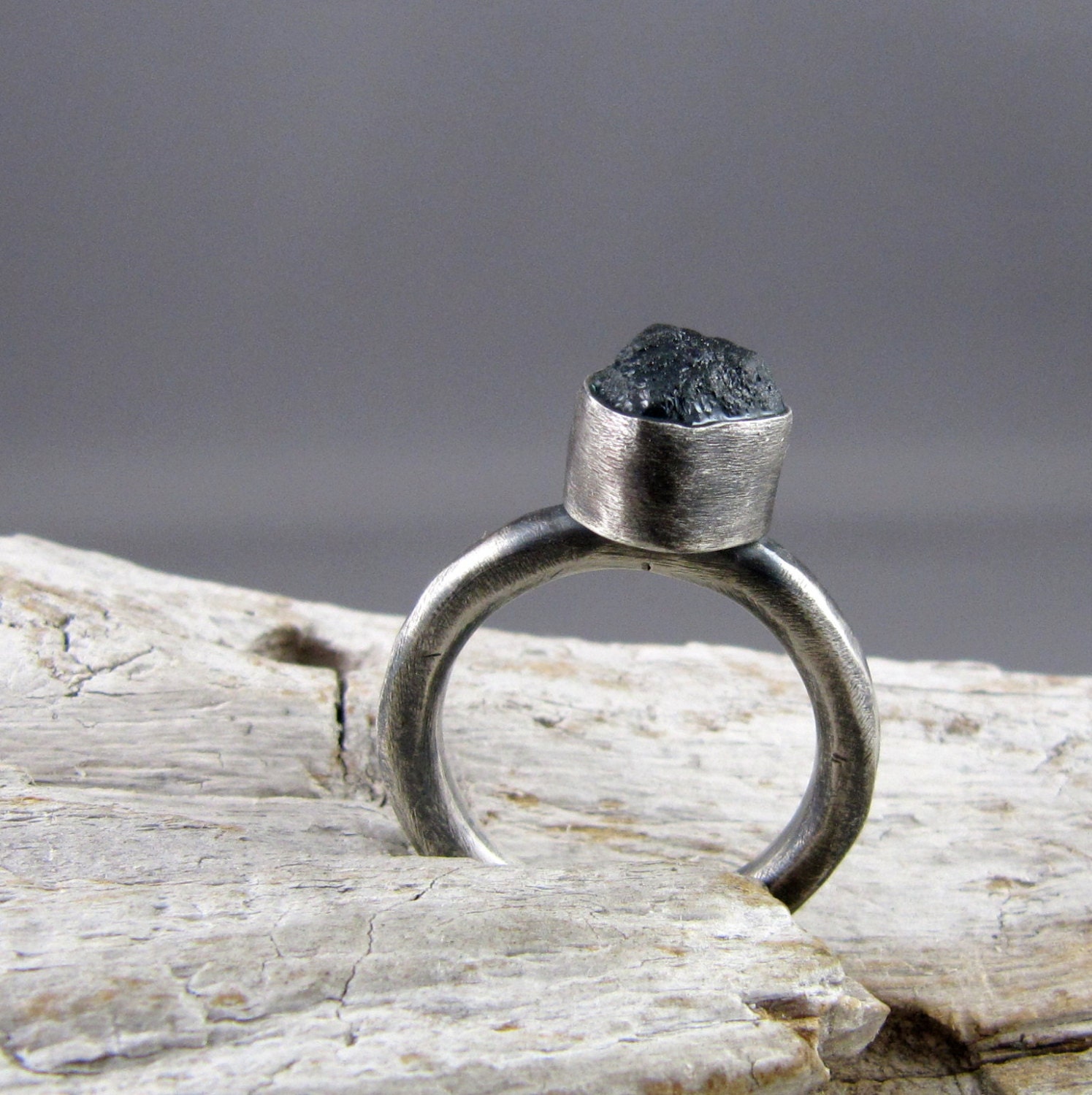 Raw Smoky Blue Aquamarine Crystal Fine and Sterling Silver Ring