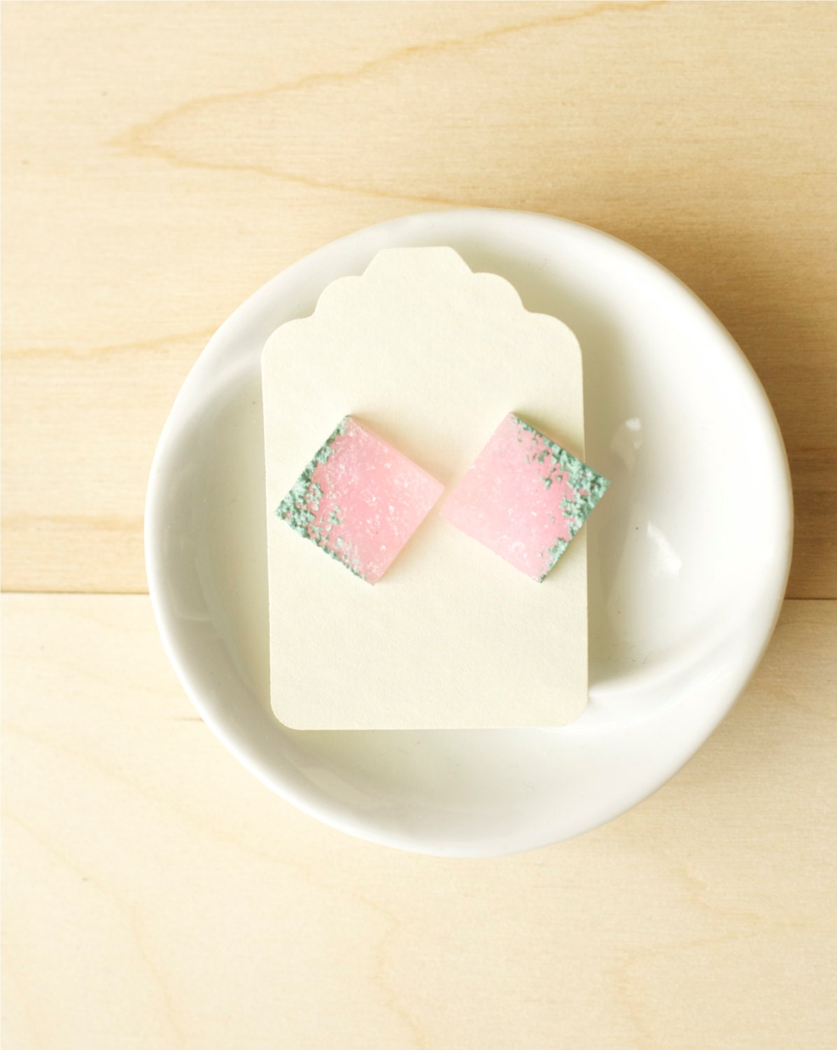 Plastic Druzy Earrings Faux Pink Ice Geometric Square Diamond Post Stud Fake Resin Gold Painted