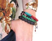 stacking bracelet, mixed media bracelet, vintage bead bracelet, mixed bead bracelet, handmade bracelet, carnelian, wood  by nicobel