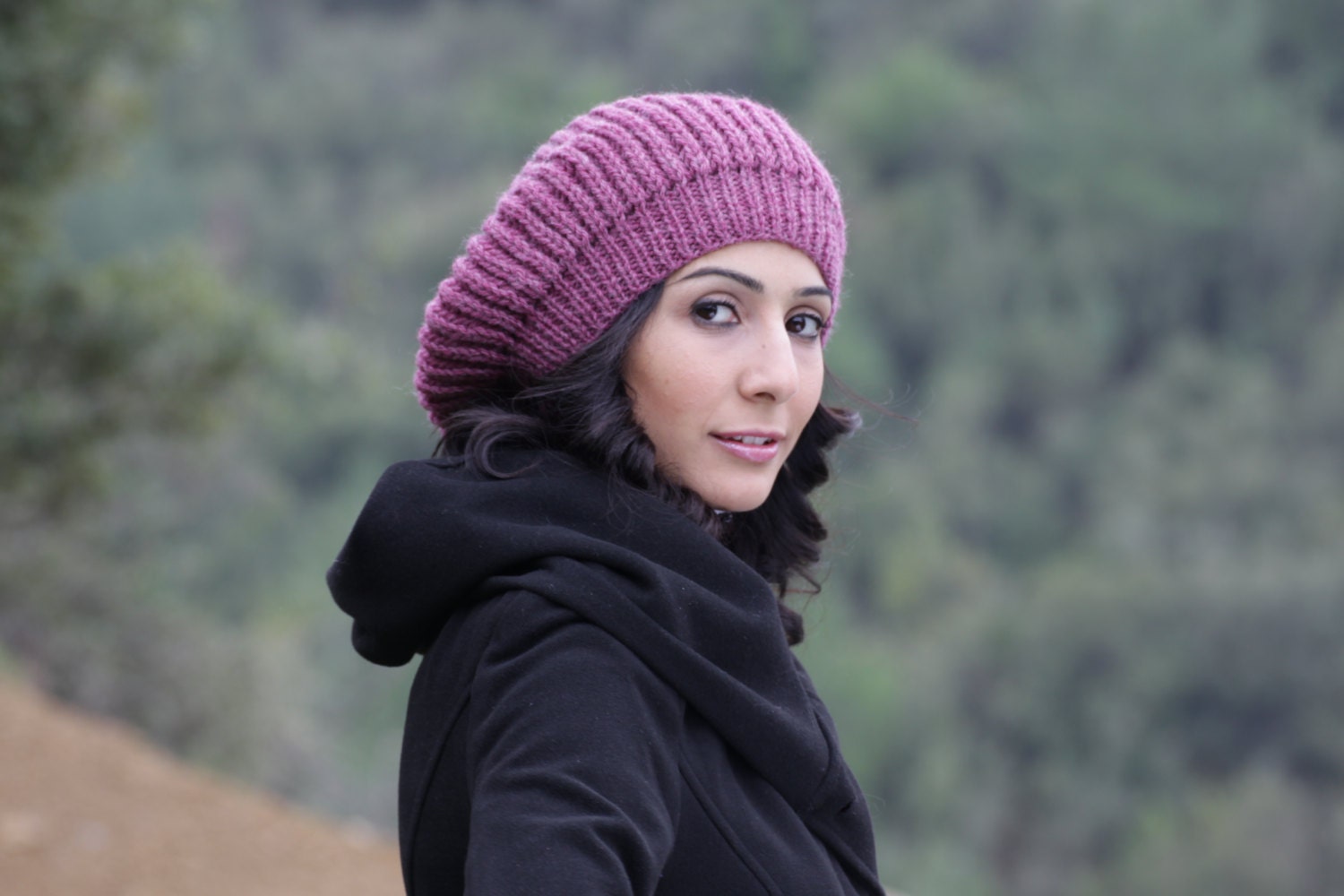 Slouch Knit Hat for Women in Rose Heather color - Winter Slouchy beret