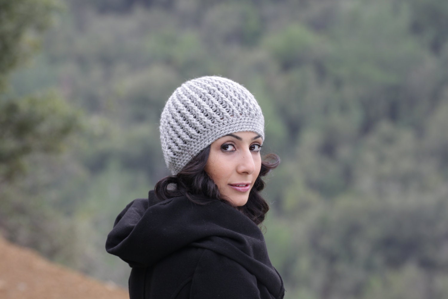 Winter Crochet Hat for Women, Grey fashion Adult Beanie, Super Soft lightweight