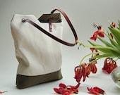 Tote bag - yin yang bag waxed cotton canvas with leather strap