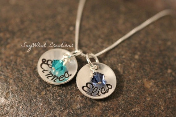 Custom Hand Stamped Sterling Silver 2 Small Cups Mothers Necklace with Birthstones