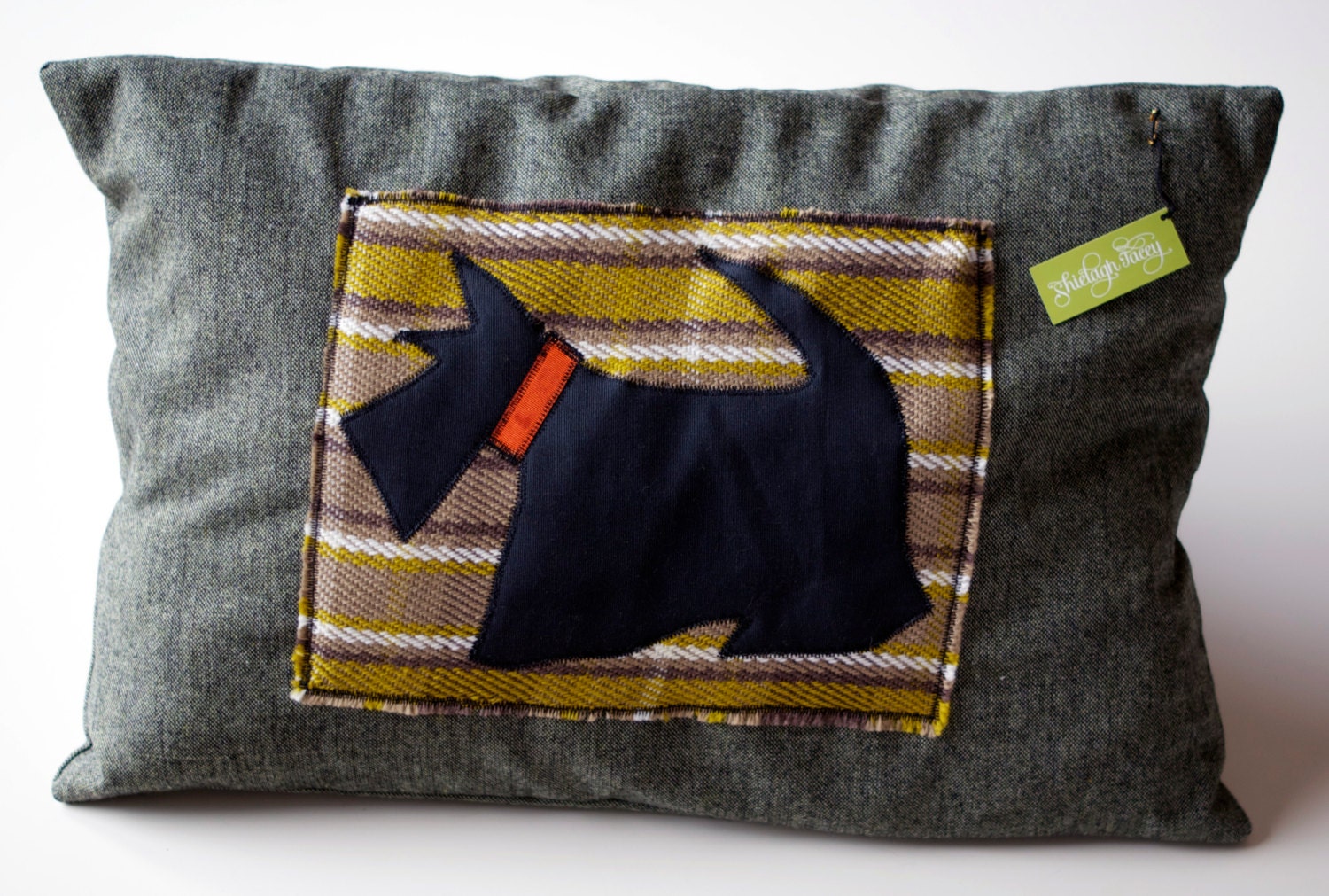 Scottie Dog Cushion - Handwoven Green Tartan