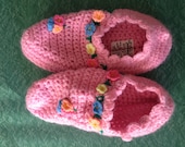 Granny slippers, pink crocheted women's booties, floral detail