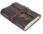 Dark Brown Vegan Faux Leather Journal with Winged Clock Key Bookmark