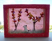 Polymer clay animal 3D picture - Dog in Autumn- 3D wall art - Shadow box art  - Animal decor - Japanese paper flowers art
