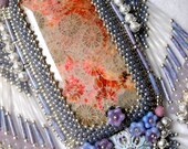 Bead Embroidery necklace lilac purple silver levander - Bead Embroidered