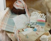 Tea Cake - Tidbits and Samplings. No.14. in Creams, blue, and hints of pink/salmon and sage green. Inspiration kit. Embellishment kit. OOAK