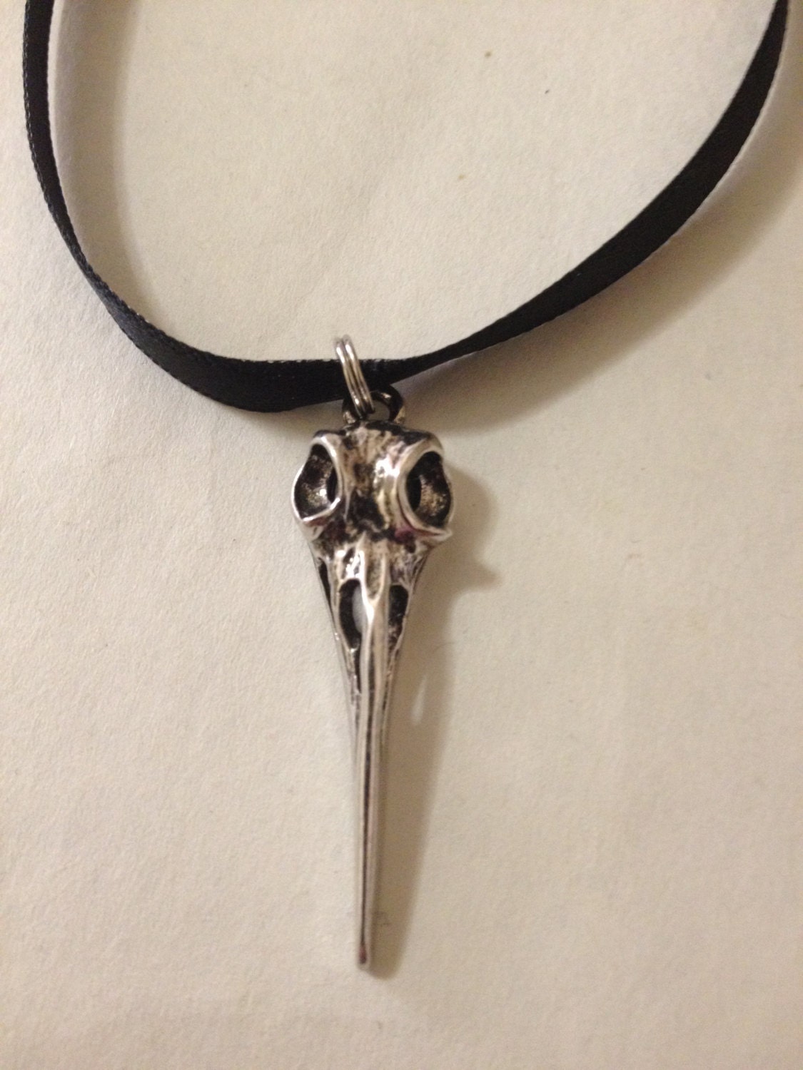 Bellatrix Lestrange Necklace Medium Bird Skull Raven Crow on Black Satin Ribbon Harry Potter
