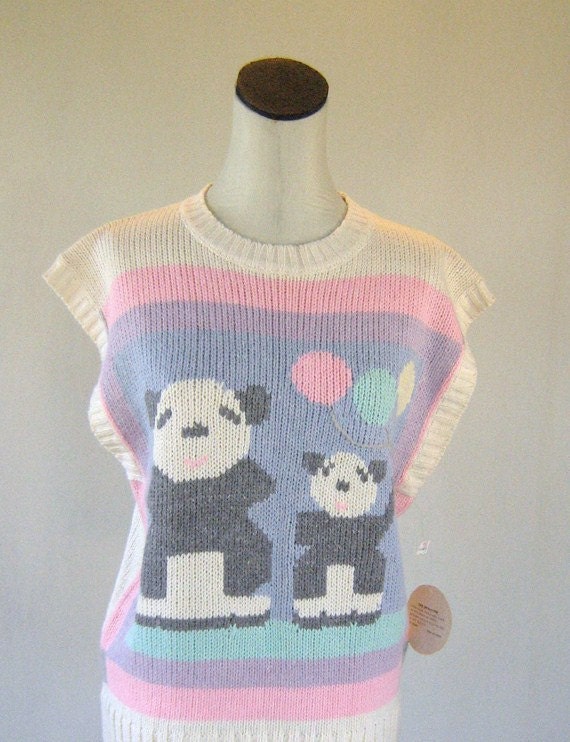 Pastel Panda Knit Sweater Shirt Top Kawaii Slouchy Indie