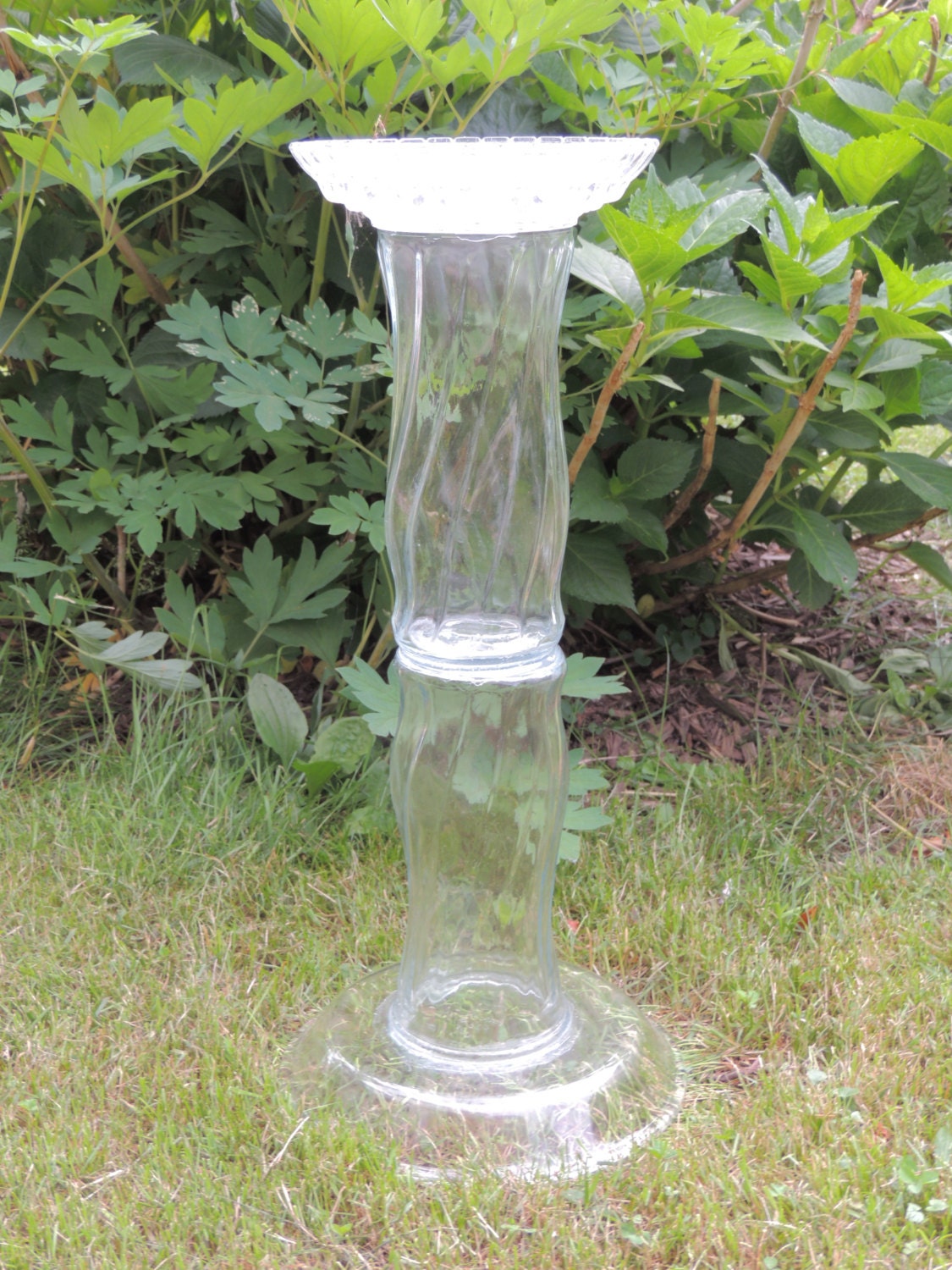 Twisted Rain Drops Upcycled Glass Bird Bath Feeder Garden Decoration  glassware ware spirals candle or plant stand indoor outdoor