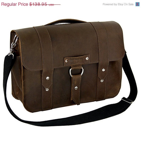 SALE 14" Leather Laptop Bag New: Rustic Brown Color -Journeyman Style  - Handmade in the U.S.A. -