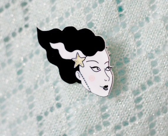 Bride of Frankenstein Plastic Brooch Pin