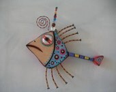Twisted Sardine, Original Found Object Sculpture, Wood Carving, Wall Art, by Fig Jam Studio