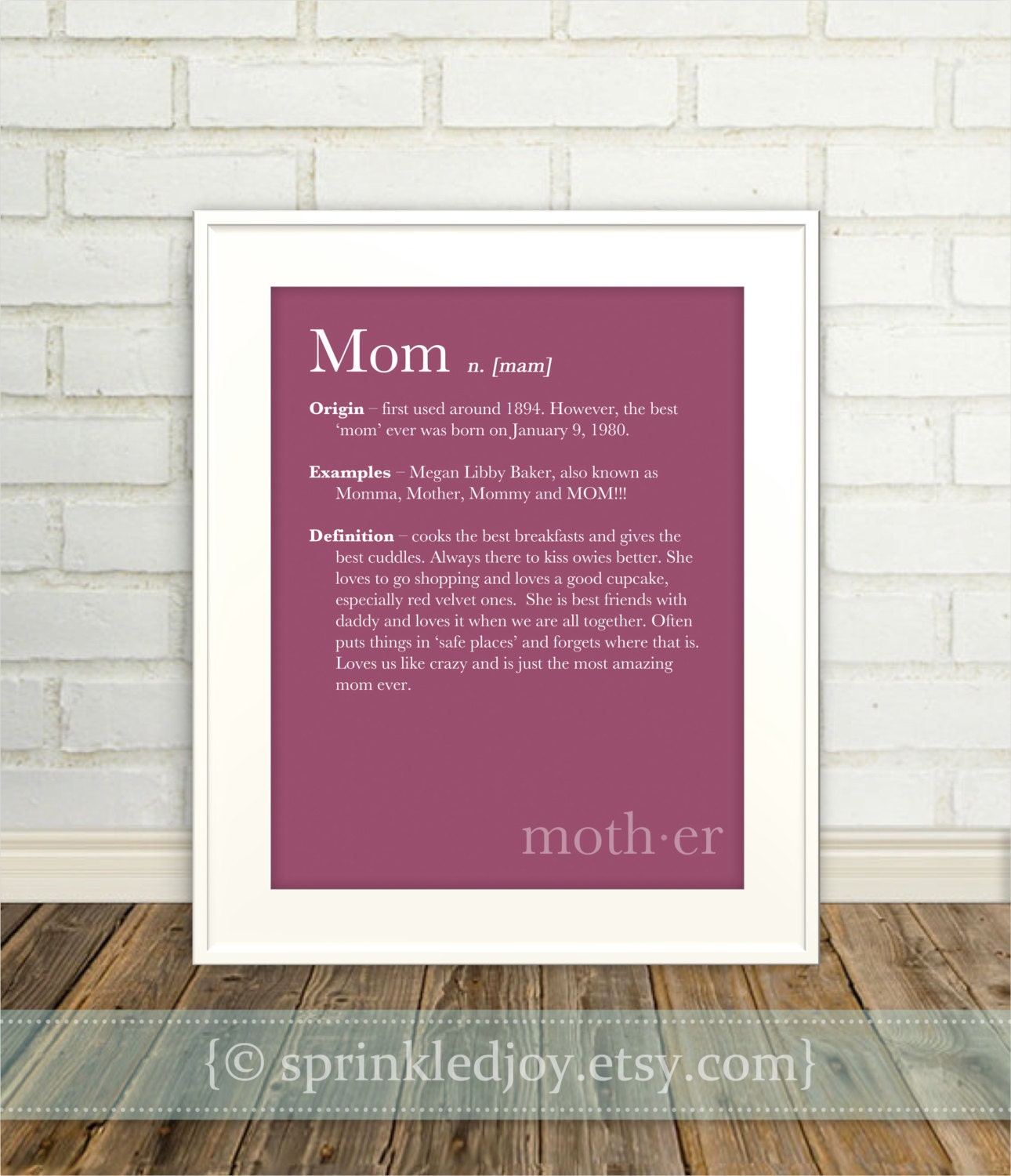 Mom, Mother Definition Print - Dictionary Inspired Print, Mothers Day Wedding, Anniversary, Birthday Gift, 8x10, Custom Colors, Other Sizes