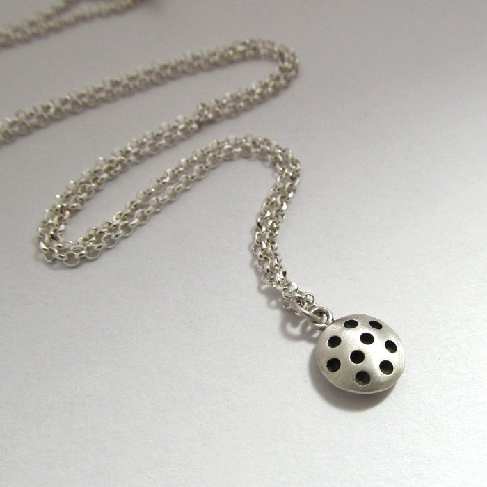 Polka Dot Pendant - round sterling silver with black dots