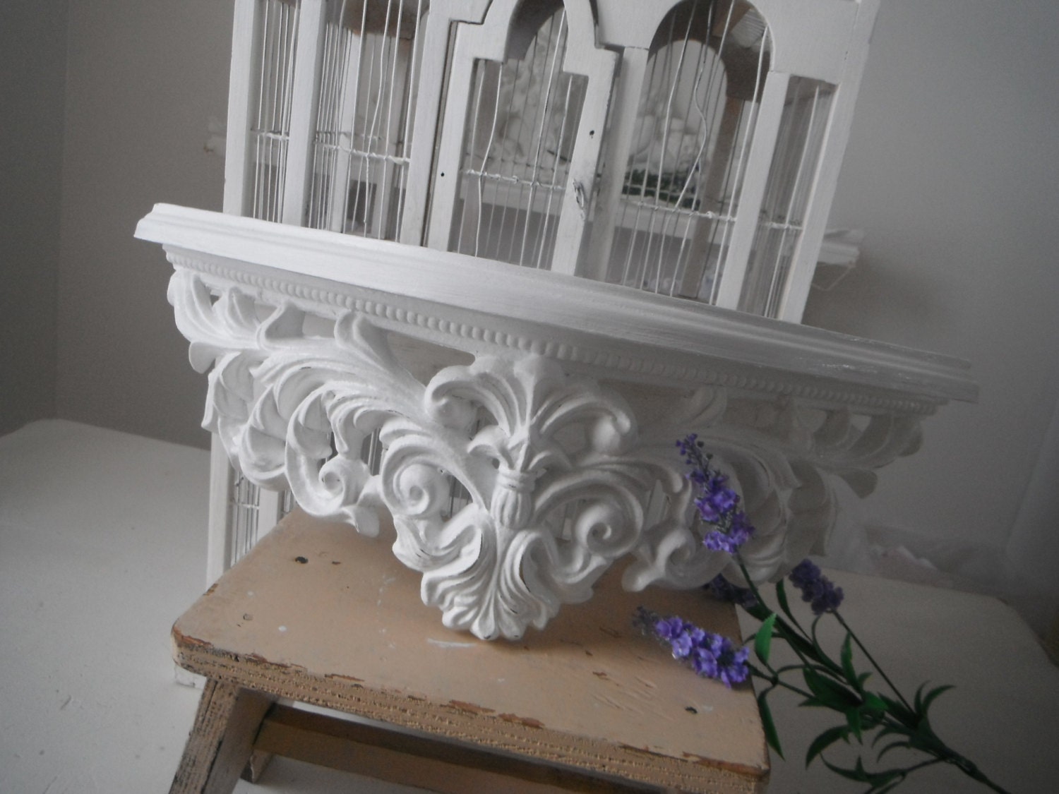 ornate wall shelf shabby chic french country painted white country chic charm ornate vintage victorian display