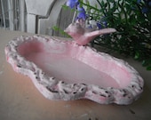shabby chic bird bath dish  trinket holder rustic decorfrench country cottage style painted guest soap dish distressed antiqued bird feeder