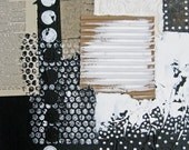 black and white mixed media painting.  abstract canvas art.  sparkle and fade.