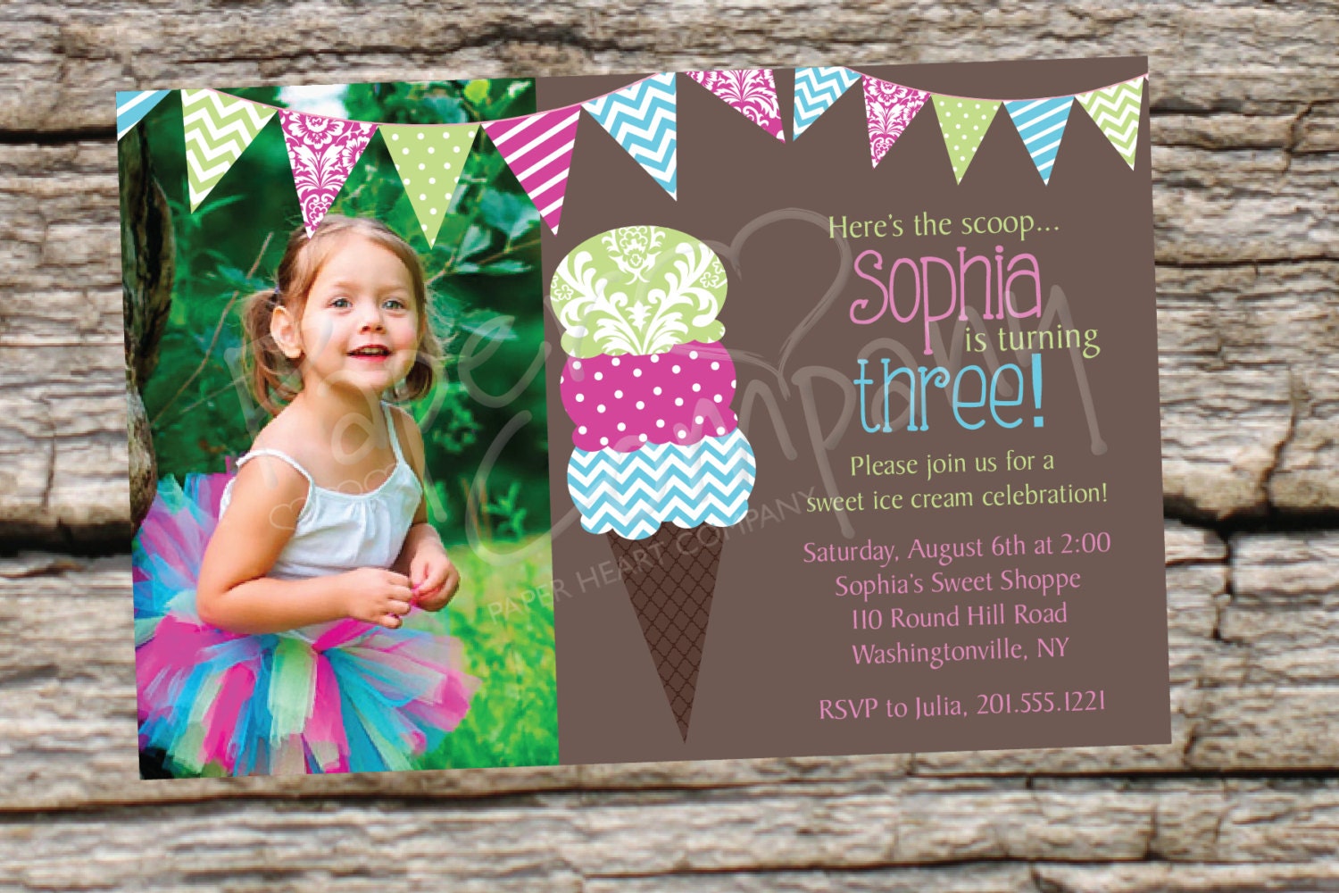 ICE CREAM Cone Birthday Party Shabby Chic Summer invitation - DIY You Print