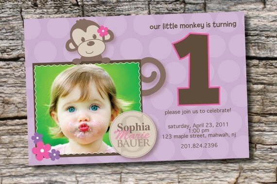 LITTLE MONKEY Girl Birthday Party Event Printable Invitation Girl/BOY/Generic Il_570xn