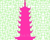 Hot Pink Pagoda and Elephants on Lime Green Chinese Lattice Set of Three 8x10 Prints