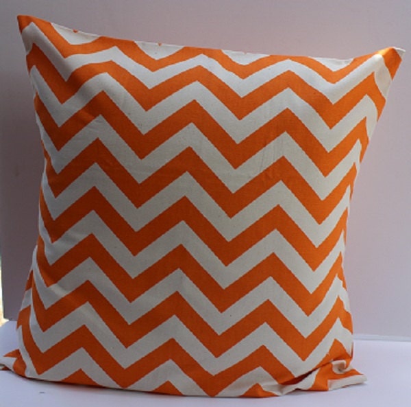 NEW - Orange and Cream Zig Zag Chevron 18" Pillow Cover