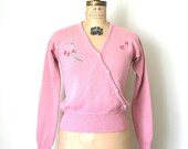 vintage 1980's sweater MAUVE dusty pink SWEET KAWAII embroidered flowers / girly