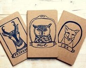 Three Pack Framed Animals Pronghorn Great Horned Owl Fox Bear Raccoon Deer Wolf Pocket Size Moleskine Journals Notebooks Kids