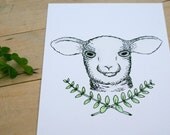 Spring Lamb 5x7 Archival Quality Print Based on Watercolor and Pen Illustration