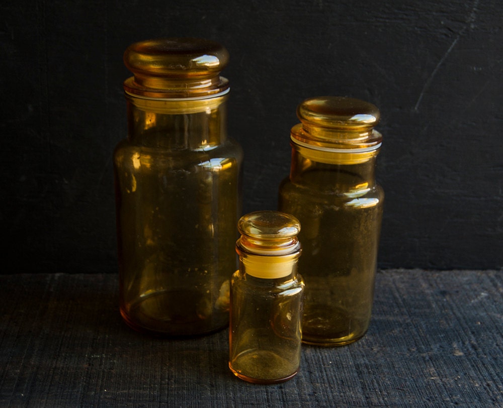 Amber Glass Apothecary Jars - Storage Bottle - Vintage Brown