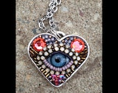 Small Eye Heart Pendant Necklace (blue)