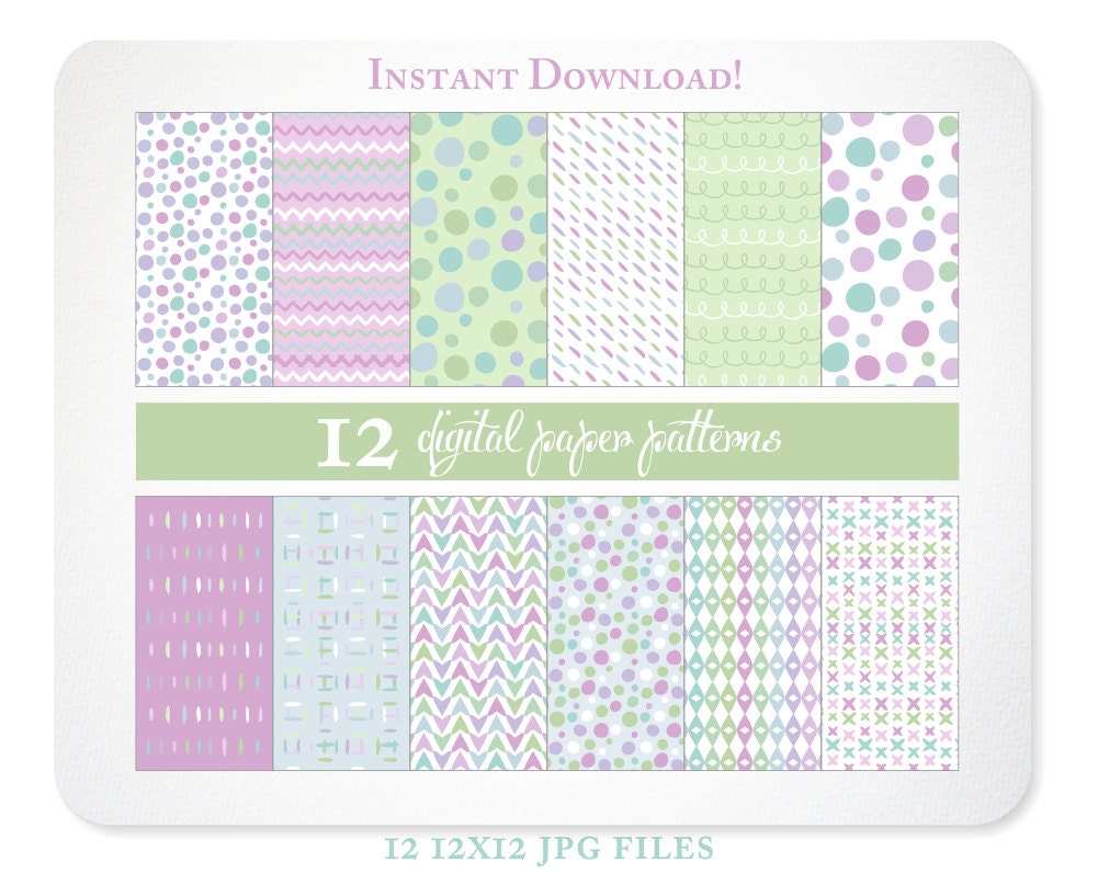 Dashes & Dots Digital Scrapbook Paper in Pastel Purple, Green, and Blue - INSTANT DOWNLOAD