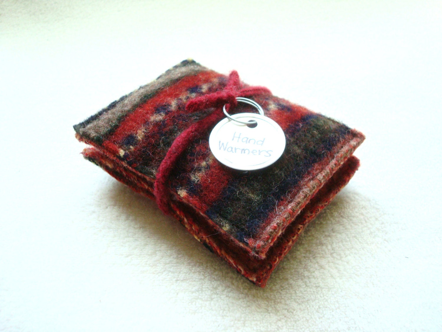 Pocket Hand Warmers Wool BLUE & CAYENNE Handwarmers Stocking Stuffers by WormeWoole