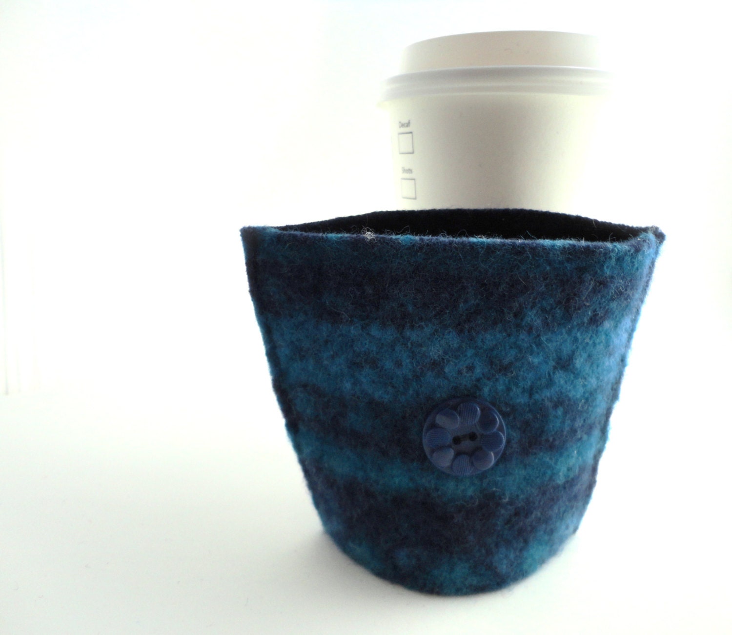 TEAL Coffee Cozy Fair Isle Felted Sweater Wool Coffee Cosy / Coffee Sleeve / Coffee Sweater by WormeWoole