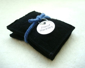 Pocket Hand Warmers BLACK CASHMERE Cabled Felted Sweater Wool Handwarmers Rice Bags by WormeWoole