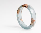 overcast blue thin multifaceted eco resin ring - size 7.5 - featuring copper leaf flakes