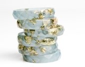 overcast blue thin multifaceted eco resin ring - size 7.5 - featuring gold leaf flakes