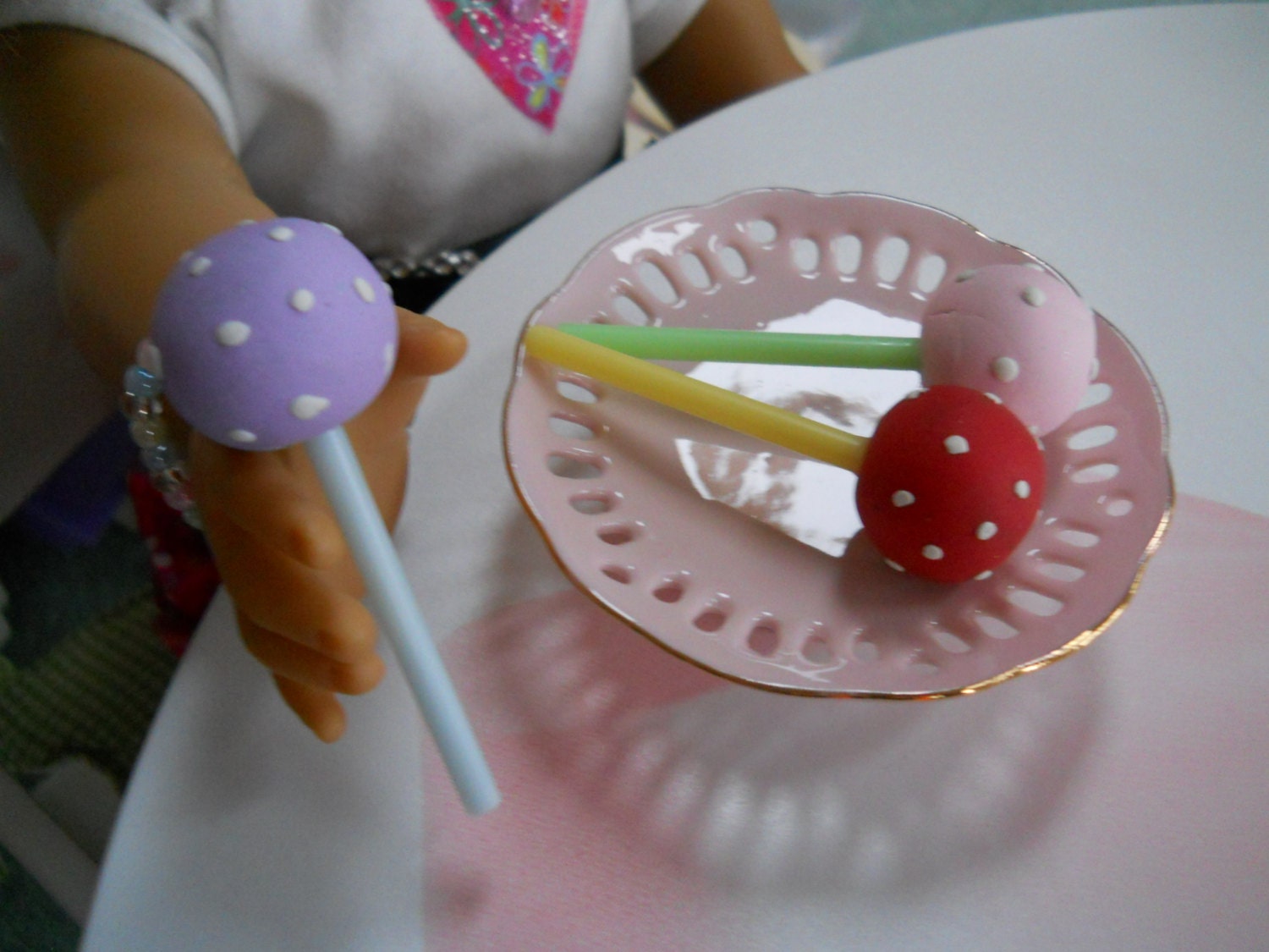 CAKE POPS Cake balls with fondant sprinkles set of 3 fits great for 15, 18 inch and larger dolls