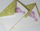 Set of 2 Stationery - See The World - Plum Purple  Hot Air Balloon