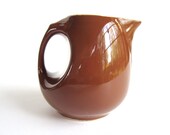 Hall China Co. Sundial syrup or creamer, 3 oz small, brown art deco individual pitcher 2073, Saf-Handle, ceramics, pottery, restaurant ware
