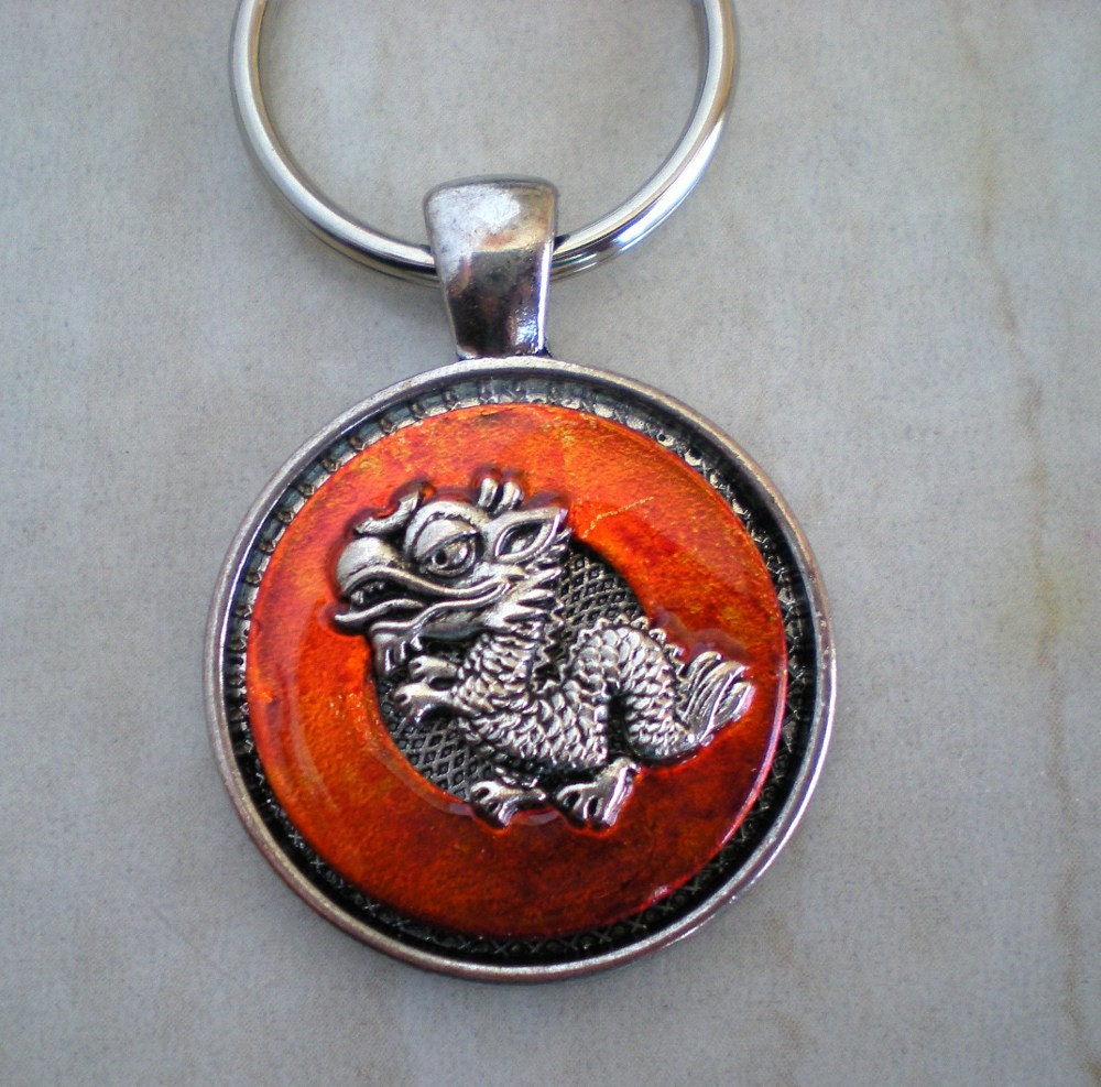 Dragon Keychain: Orange - Men's Keychain - Men's Keyring - Cute Keychain - Father's Day - Fantasy Keychain