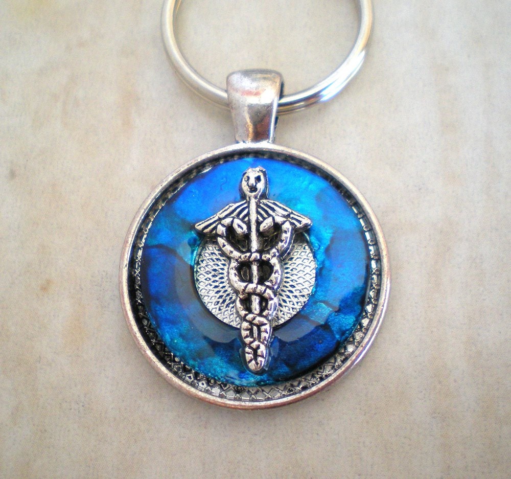 Doctor Keychain: Blue - Medical Keychain - Spring Colors - Caduceus Keychain - Men's Keychain - Men's Keyring - Father's Day