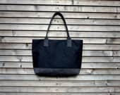 Waxed canvas bag/ carry all in black with vintage look nubuck handles and bottom COLLECTION UNISEX