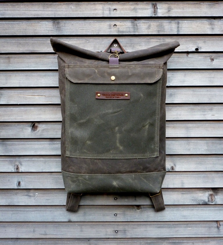 Waxed canvas rucksack / backpack with roll up top and double waxed bottem COLLECTION UNISEX