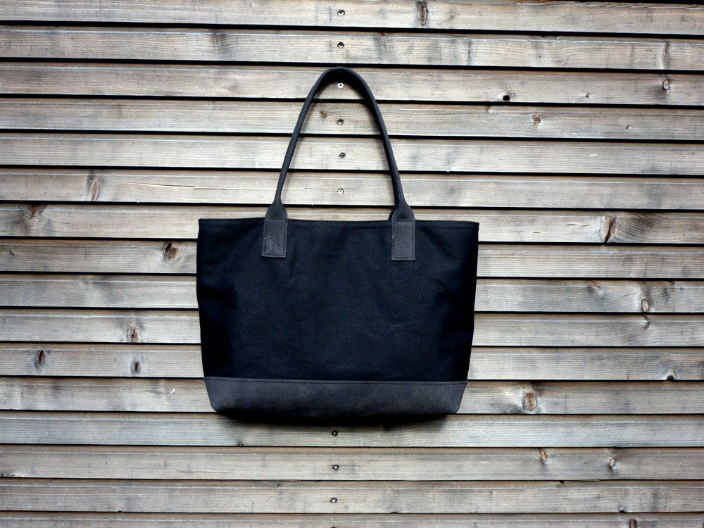 Waxed canvas bag/ carry all in black with vintage look nubuck handles and bottom COLLECTION UNISEX